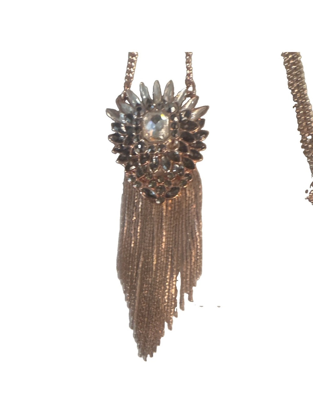Express Rose Gold Floral Crystal Tassel Necklace